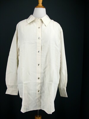 DANNY NOBLE Top 1X Ivory Tunic Off The Cuff QVC Button Front Shirt NEW NWT