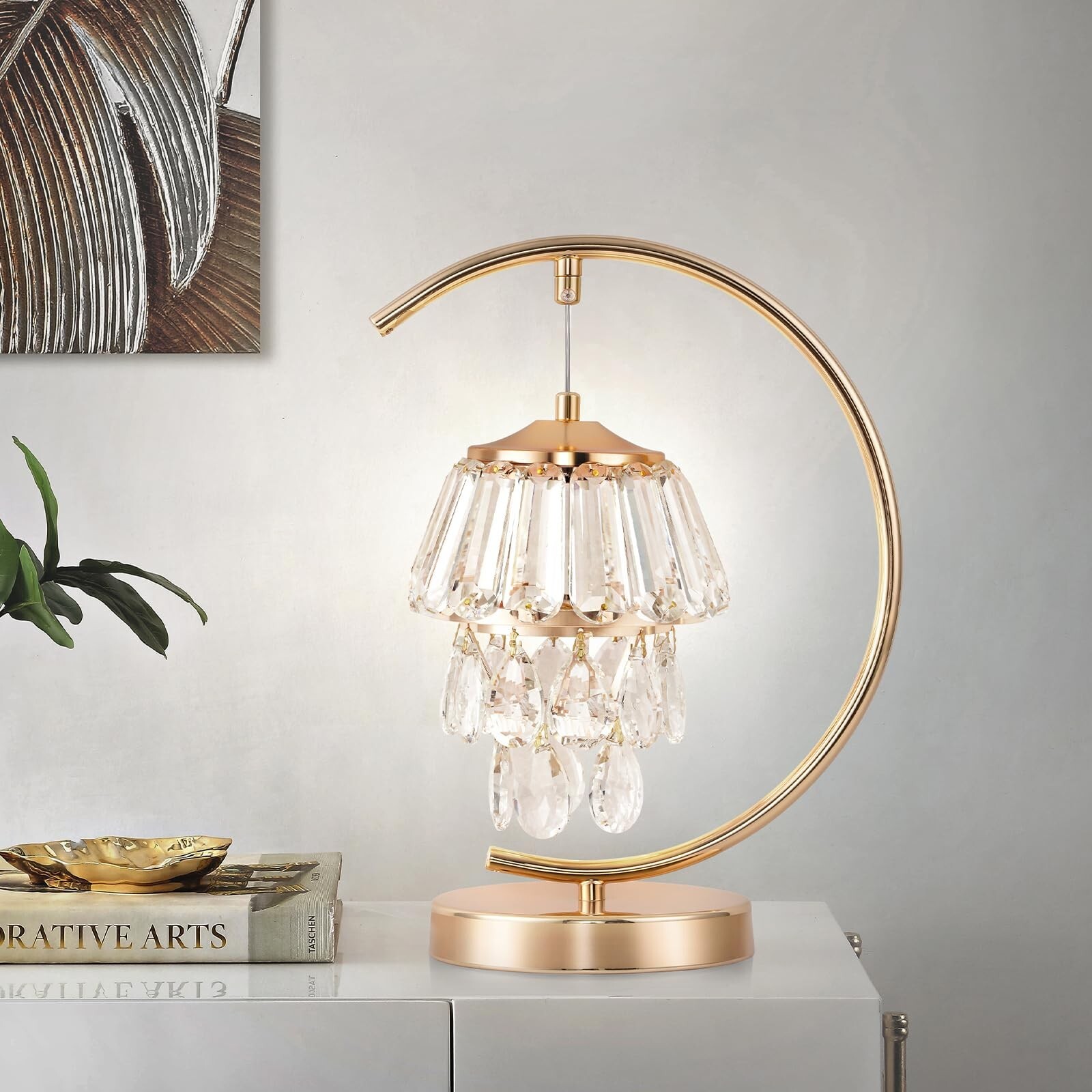 Crystal Table Lamps 3 Colors Changeable LED Table Lamp Small Bedside Table La...