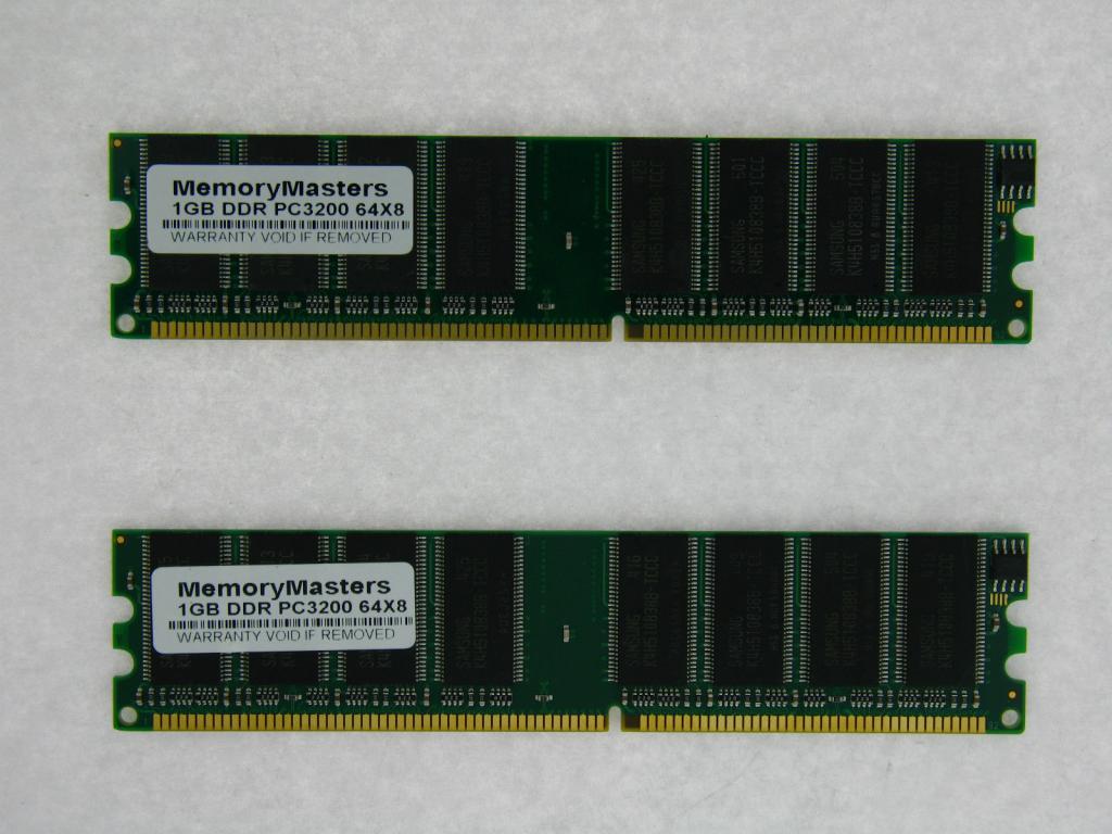 2GB 2x 1GB PC3200 DDR 400 MHz Non ECC 184 pin Low Density DIMM RAM