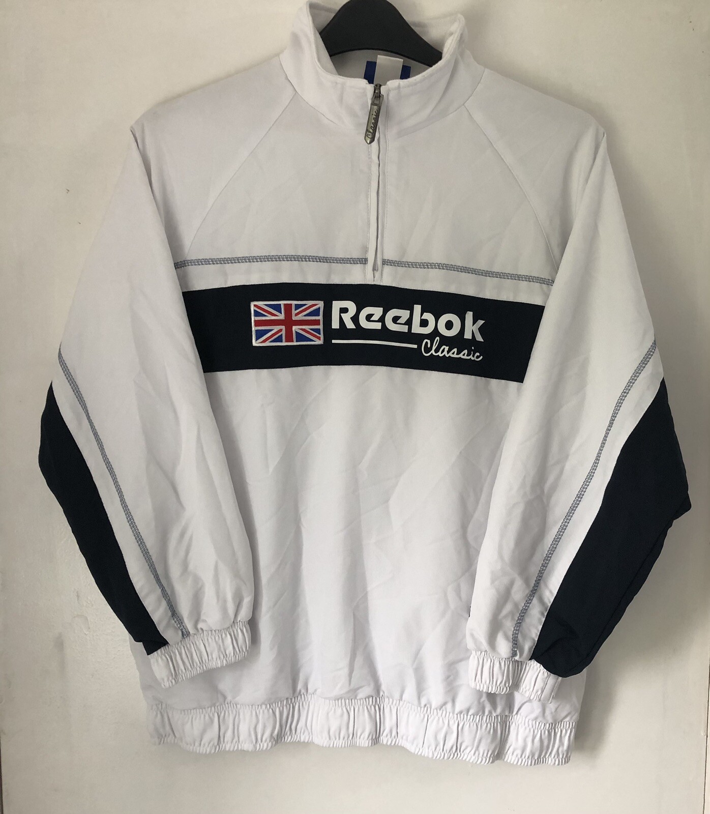 Reebok Classic White 1/2 Zip Windbreaker Pullover JXL Mens S M