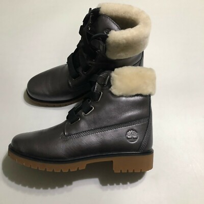 Timberland Premium 6'' WP Boot with Shearling Collar Womens Boot Silver Sz 9