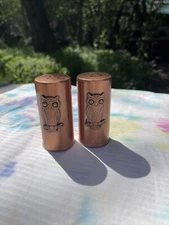 MCM Owl Salt Pepper Shakers Vintage Gregorian Copper Caplugs USA