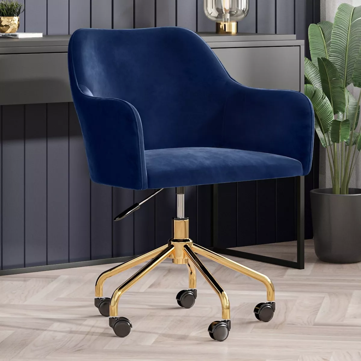 Navy Velvet Office Chair with Arms Marley MRL003