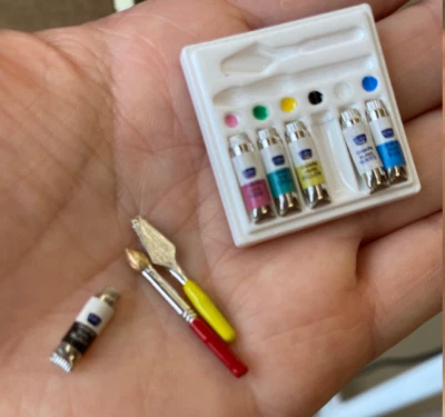 USAMINIATURE 1SET Dollhouse1:12 Scale Miniature oil Painting Coloring Watercolor Tool