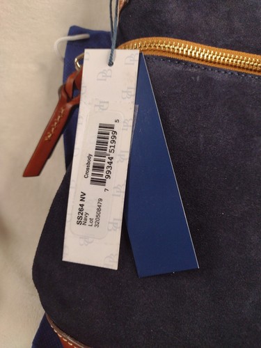 Dooney & Bourke Navy Blue Suede Leather Crossbody Purse Bag Gold & Brown NWT - Picture 4 of 20