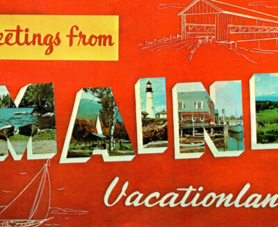 Greetings from Maine Vacationland Pine Tree State Collage ME Vintage Postcard