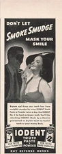 Iodent Toothpaste Print Ad  Vintage Advertisement Dental Advertising WWII 1942