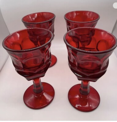 4 Fostoria Argus  Henry Ford HFM Ruby Red Stemmed 10 Oz. Glass Goblets  (6 5/8 )