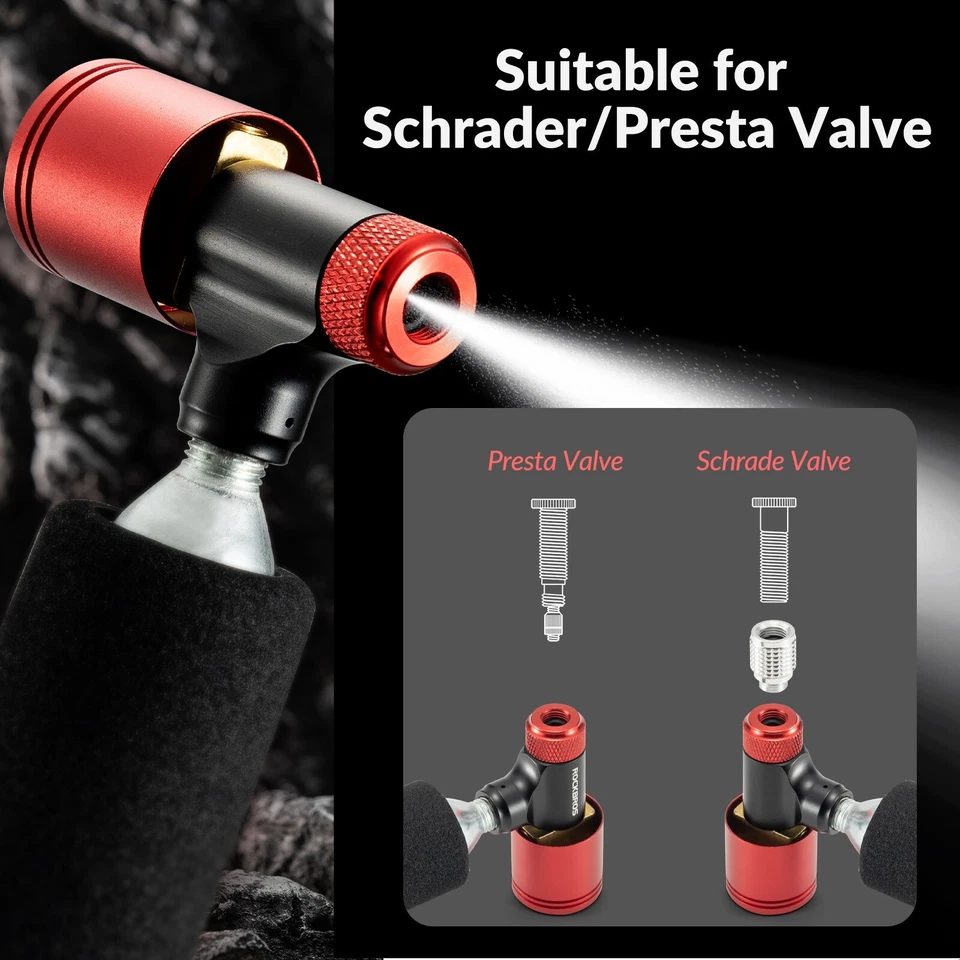 ROCKBROS Fahrradpumpe CO2-Luftpumpe 160 PSI mit Barometer Presta&Schrader Leicht - Bild 2 von 4