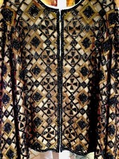 VINTAGE ELABORATE BLACK BEADED EMBROIDERED SILK JACKET XXL