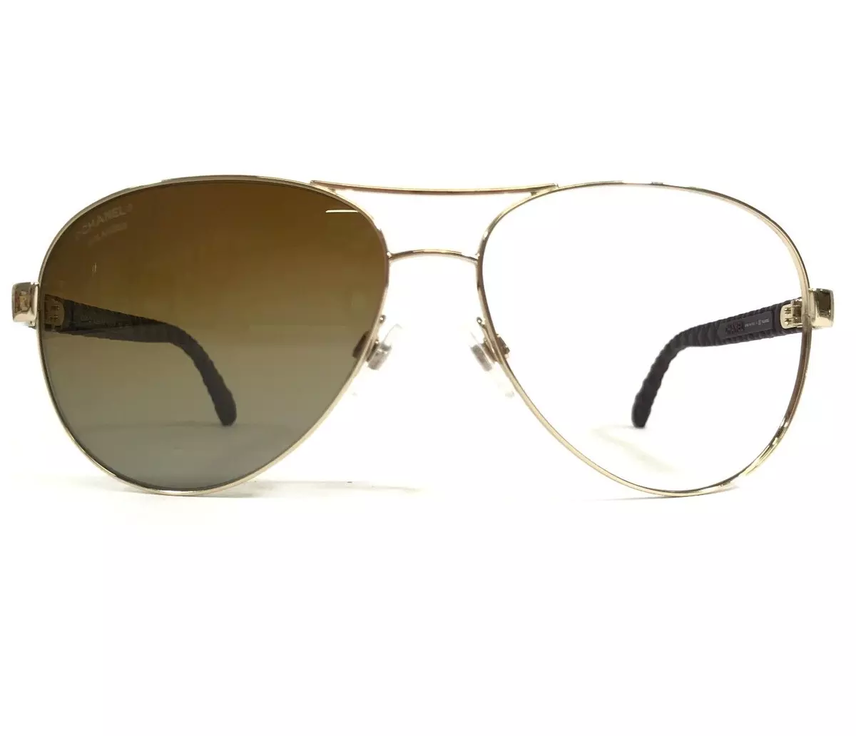 Chanel Brown/Gold 4141-Q Metal Frame and Leather Aviator Sunglasses Chanel  | TLC