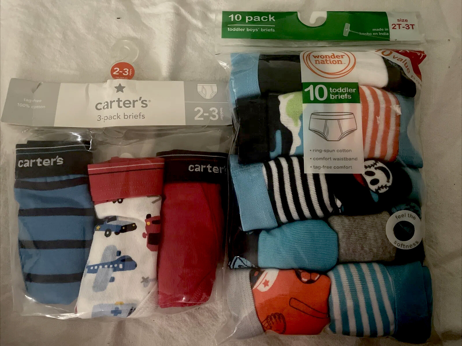 Wonder Nation Carters Boys Underwear Briefs Packs 10 and 3 Pack 2T 3T