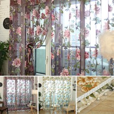 1x Elegant Floral Sheer Tulle Voile Curtain Window Panel Drape Scarf Valances UK