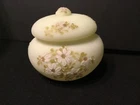 Fenton Art Glass Vaseline Custard Satin Glass Powder Jar Hand Painted Flowers