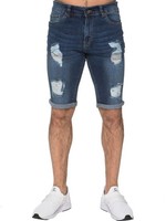 Enzo Mens Denim Shorts Stretch Cotton Ripped Slim Fit Half Pant Jeans UK Sizes