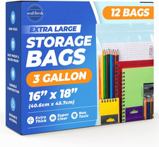 3 Gallon Large Plastic Storage Bags   16" X 18" 12 Count   Reusable XXL Extra