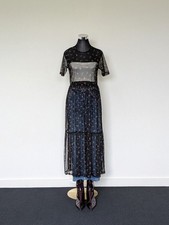 ASOS Black Floral Tiered Babydoll Maxi Dress Sheer Tulle Boho Festival Party XS