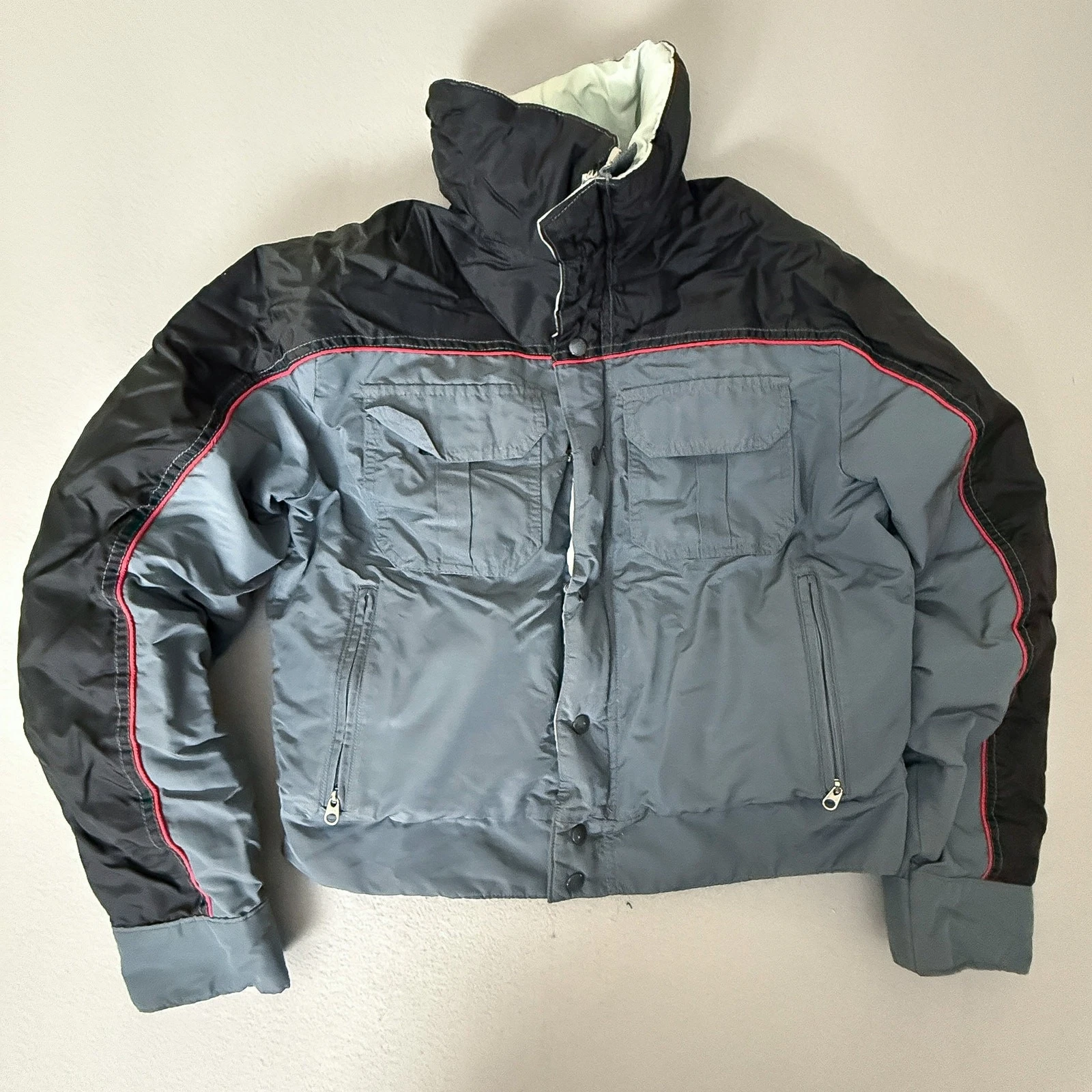1st Down Goose Down Insulated Jacket Black Gray Red Trim Ski Snow Coatsn