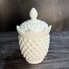 Fenton Hobnail Milk Glass Covered Jar - Vintage Sugar Bowl Or Candy Dish Chipped