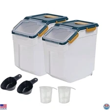 25lb Airtight Flour Storage Container Bin - 2-Pack Blue with Wheels & Lock Lid