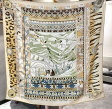 70 Cashmere 30 Silk Bandana Wrap Double Face Scarf 53''staircase leopard Print