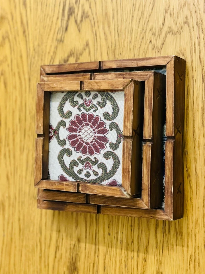 Conjunto de tecido floral bordado vintage rústico feito à mão Woers de madeira feito à mão - Imagem 3 de 4