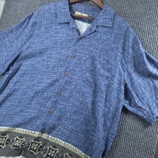 Tommy Bahama 100 Silk Camp Shirt XL Blue Tropical Cocktails Hawaiian Y2K Aloha