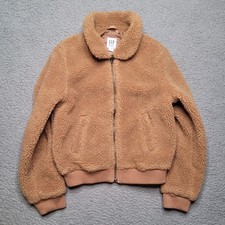 Gap Kids Jacket Medium Tan Brown Sherpa Bomber Zip Collared Fuzzy Soft Cozy