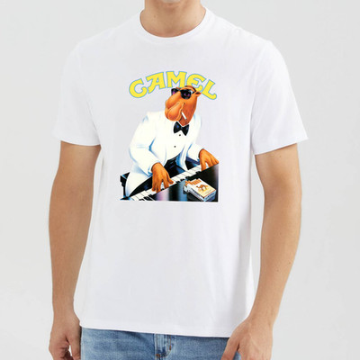 Joe Camel Playing Piano Mascot Graphic T-Shirt S-5XL