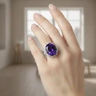 Velvety Vivid Purple Amethyst 13.65Ct 925 Sterling Silver White Gold Halo Rings