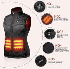 Heated Vest w/ Battery Pack, Rechargeable Lightweight, Men s Size M, Ladies L