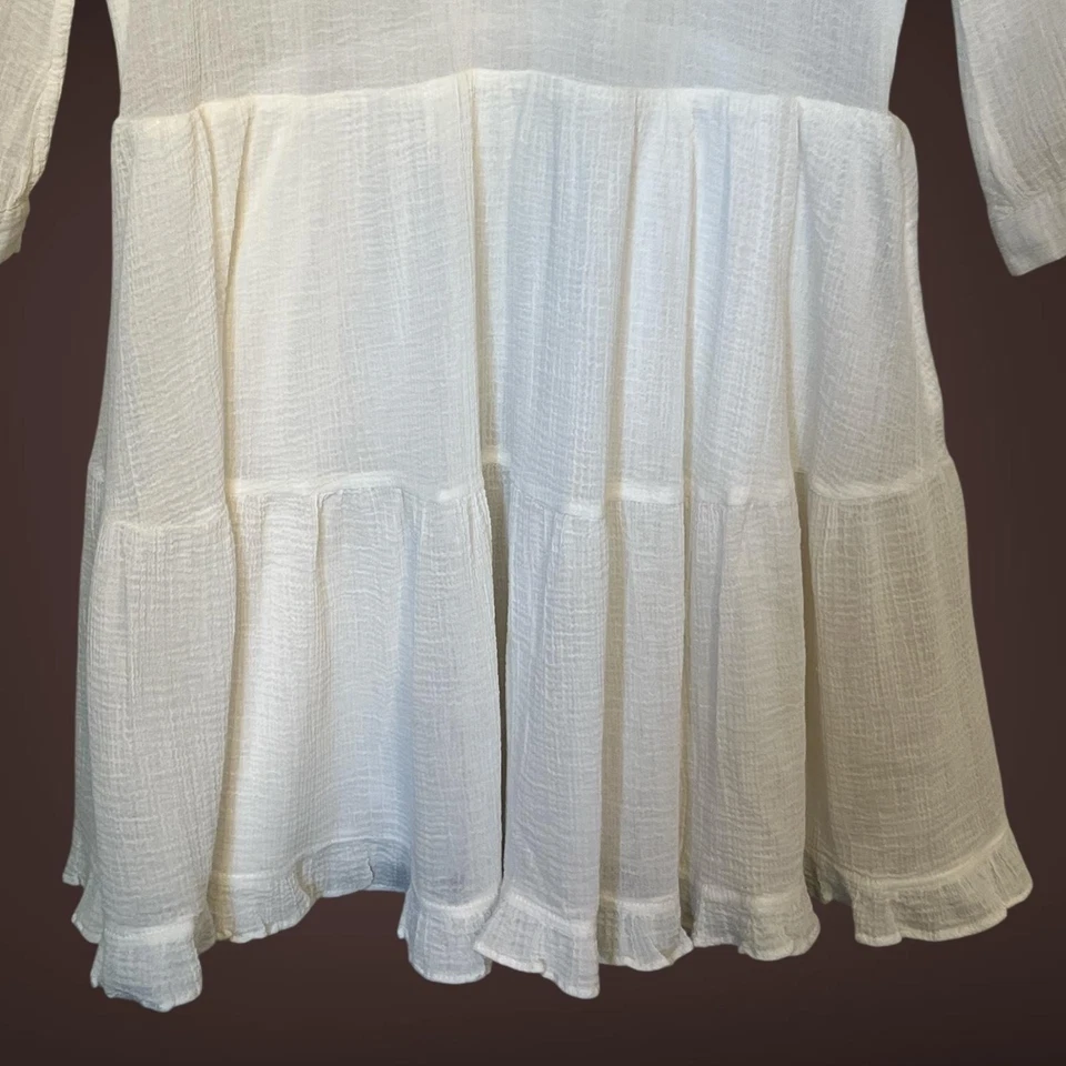 Vestido Free People Mujer Pequeño Blanco Boho Crochet Encaje Túnica Campesina Top en Niveles Foto 4 de 4