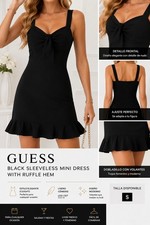 GUESS Black Sleeveless Mini Dress with Ruffle Hem, Size S