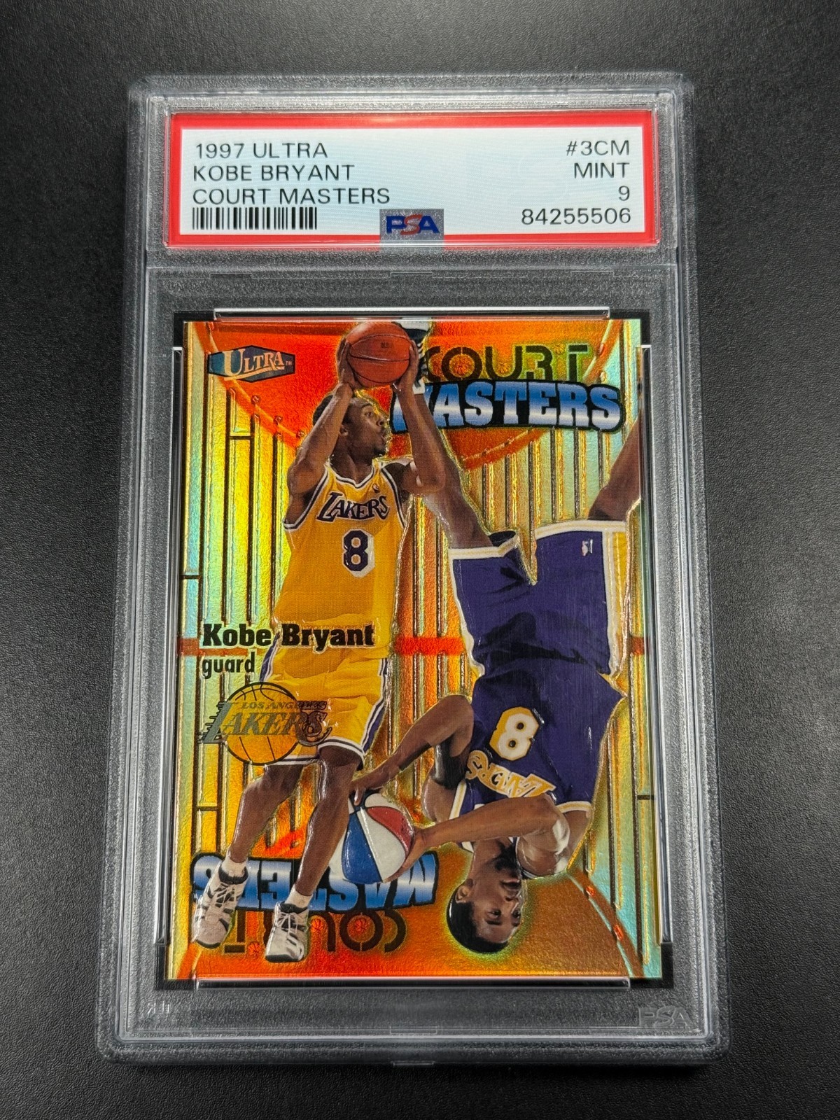 KOBE BRYANT 1997 FLEER ULTRA #3CM COURT MASTERS HOLO REFRACTOR TYPE INSERT PSA 9