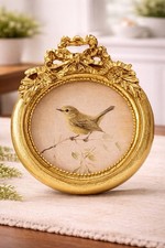 Ornate Gold Bow Framed Bird Branch Wall Art Bird Table Shelf Decor VTG Style Sty
