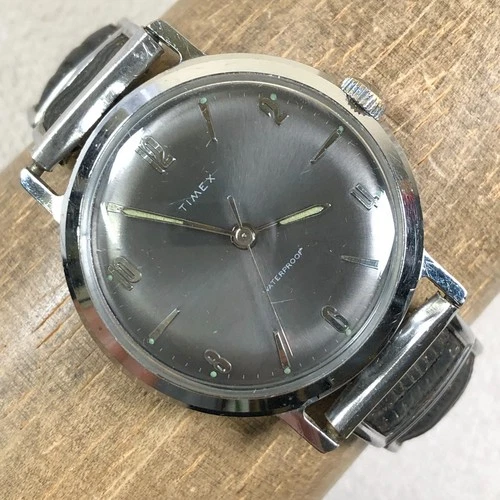Vintage Timex Marlin Men Formal Silver Expansion Band Mechanical Wind 33mm Watch
