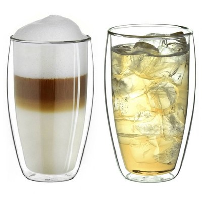 Creano doppelwandiges Thermoglas 400ml, großes Doppelwandglas 2er Set
