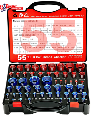#ad 55Pcs Nut and Bolt Thread Checker 25 Metric 30 SAE Inch Thread Gauge Set Deta $46.69