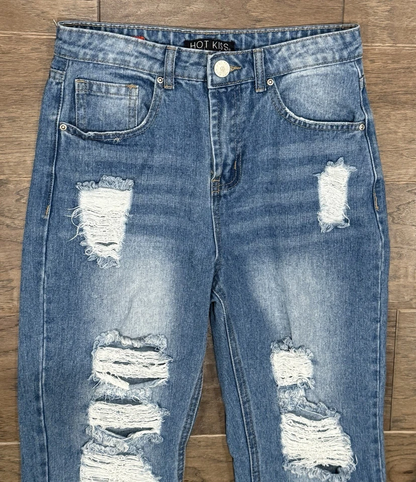 Pantalones de mezclilla rasgados de pierna recta Hot Kiss talla 3 para mujer Foto 3 de 4