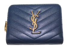 Saint Laurent YSL Grain De Poudre Matelasse Chevron Monogram Zip Around Wallet