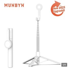 Munbyn Magnetic Tripod, Selfie Stick, Stand w/Remote for iPhone MagSafe White