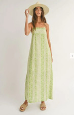 Sage The Label Boho Spaghetti Strap Maxi Dress Womens L Pockets Low Back Beachy