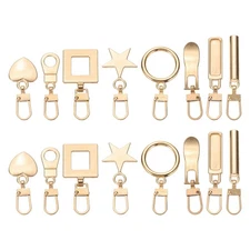 16 Pcs Zipper Pull, 1.77 Inch Metal 8 Type Zip Puller Zipper, Gold