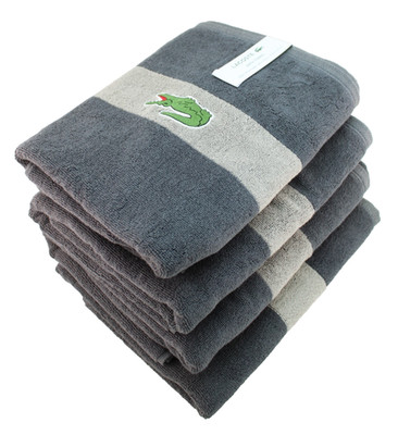 LACOSTE Set of 4 Charcoal/Gray/Stitch Gator Logo 30'' X 52'' Cotton Bath Towel Set