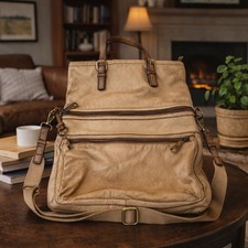 Fossil Explorer Foldover Messenger Bag & Purse Tan/Natural Leather