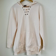 Torrid Cozy Fleece Lace Up-Side Slit-Hooded Cream Sweatshirt-Women  s Size 1X EUC