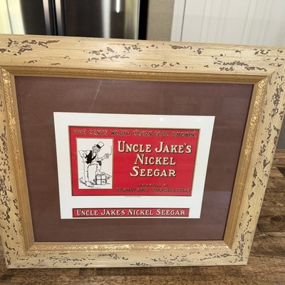 VINTAGE Original 1925 CIGAR LABEL UNCLE JAKE'S NICKEL SEEGAR  Framed
