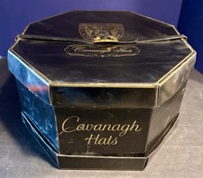 Vintage Cavanagh Hats Octagonal Black Hat Box Leather Strap Interior Insert NICE