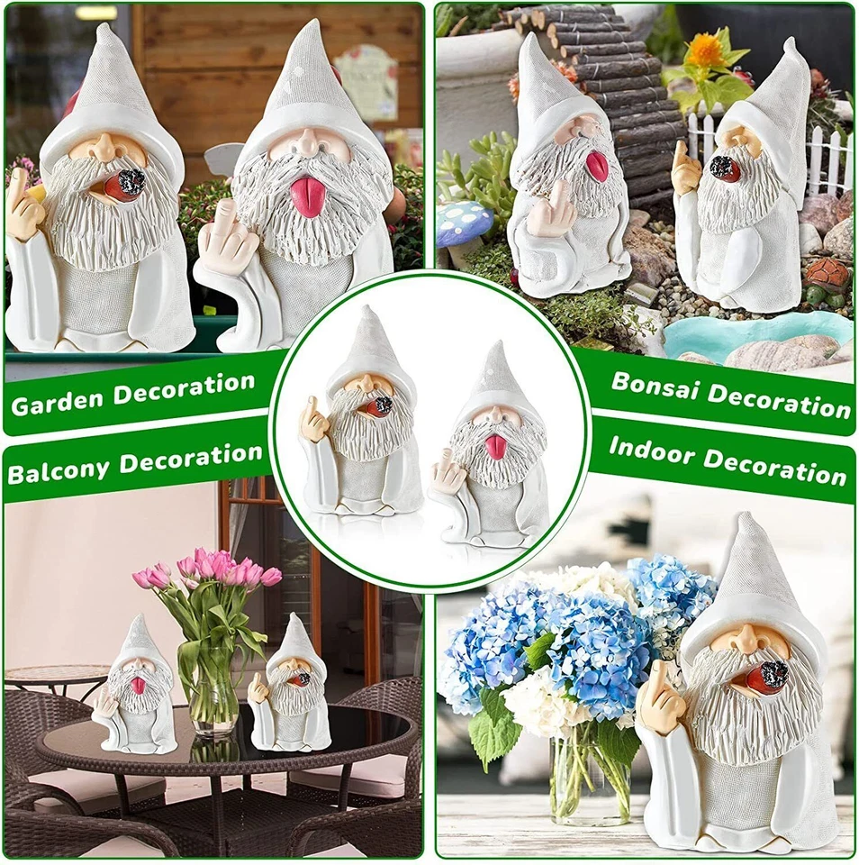 Белый волшебник гном средний палец сад курение двор газон украшение статуэтка декор - Изображение 2 из 4