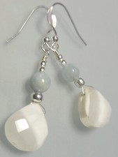 White Boulder Opal And Aquamarine Drop Earrings